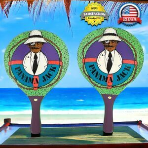 VINTAGE 2x Panama Jack Beach Paddle Ball Paddles Fluorescent Beach Sports UNUSED